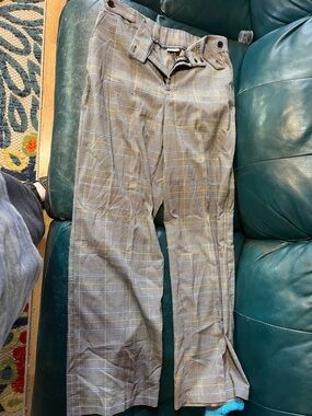 Cato Gray Plaid Women's Pants with Subtle Tan Windowpane